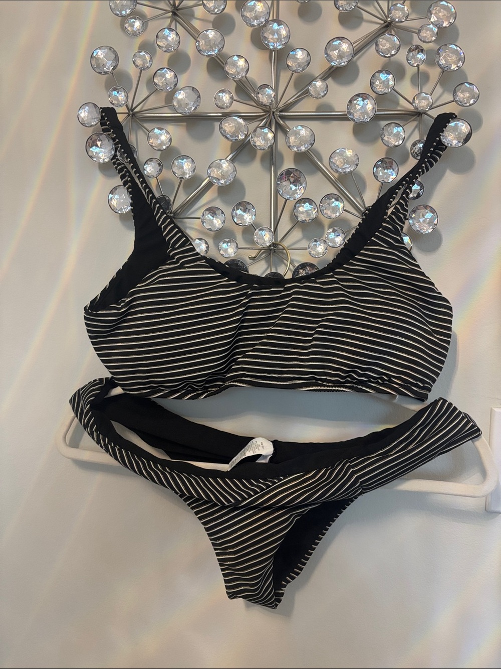 Bar III Black and White Striped Bikini Set